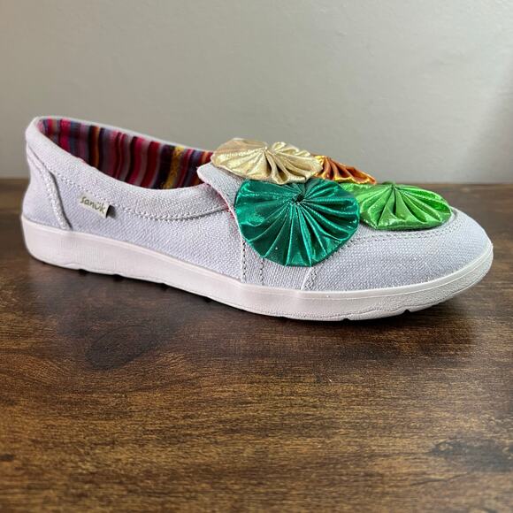 Sanuk Sidewalk Surfer Lite 2 Shoes 7.5 Womens Harbor Mist Canvas Comfort Slip On - Picture 3 of 12